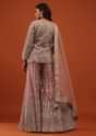 Rose Tan Pink Embroidered Sharara Suit In Net