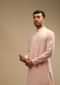 Rosewater Pink Kurta Set In Chanderi Silk With Lucknowi Thread And Abla Embroidered Striped Design