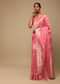 Rouge Pink Saree In Organza With Multi Colored Woven Floral Jaal And Moroccan Motifs On The Pallu Along With Unstitched Blouse