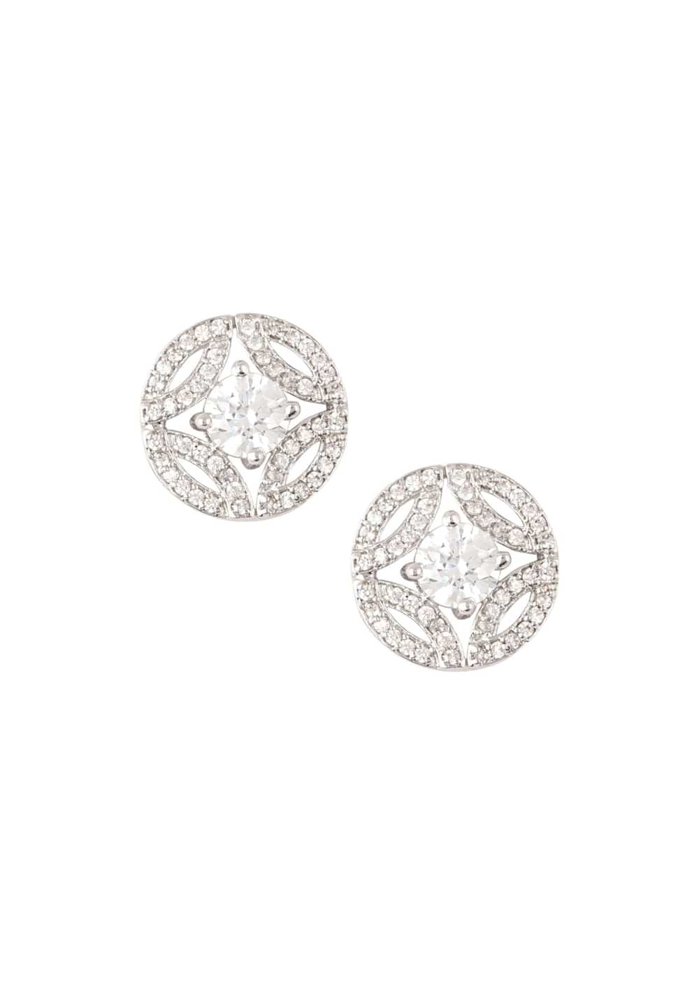 Round Swarovski Stud Earrings In 92.5 Sterling Silver