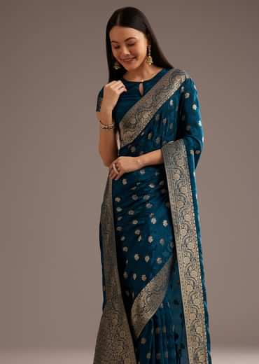 Royal Blue Jaquard Silk Saree With Zari Butti And Brocade Border