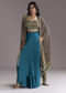 Royal Blue Printed Crop Top Skirt Set With Ajrakh Cape