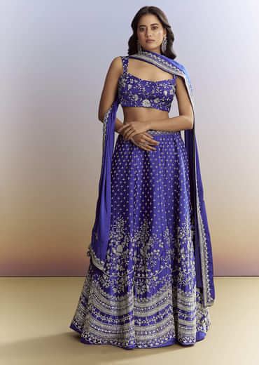 Royal Blue Satin Bridesmaid Lehenga With Heavy Embroidery