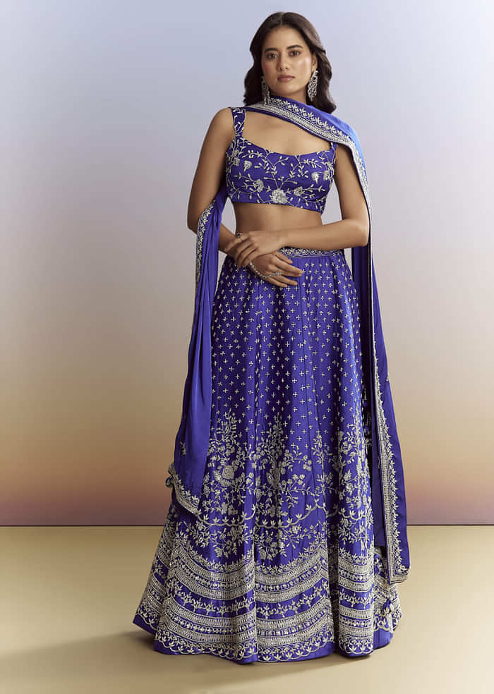 Royal Blue Satin Bridesmaid Lehenga With Heavy Embroidery