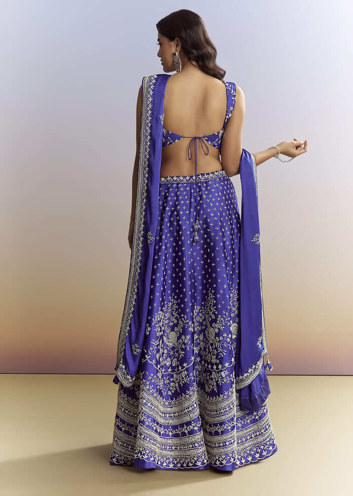 Royal Blue Satin Bridesmaid Lehenga With Heavy Embroidery