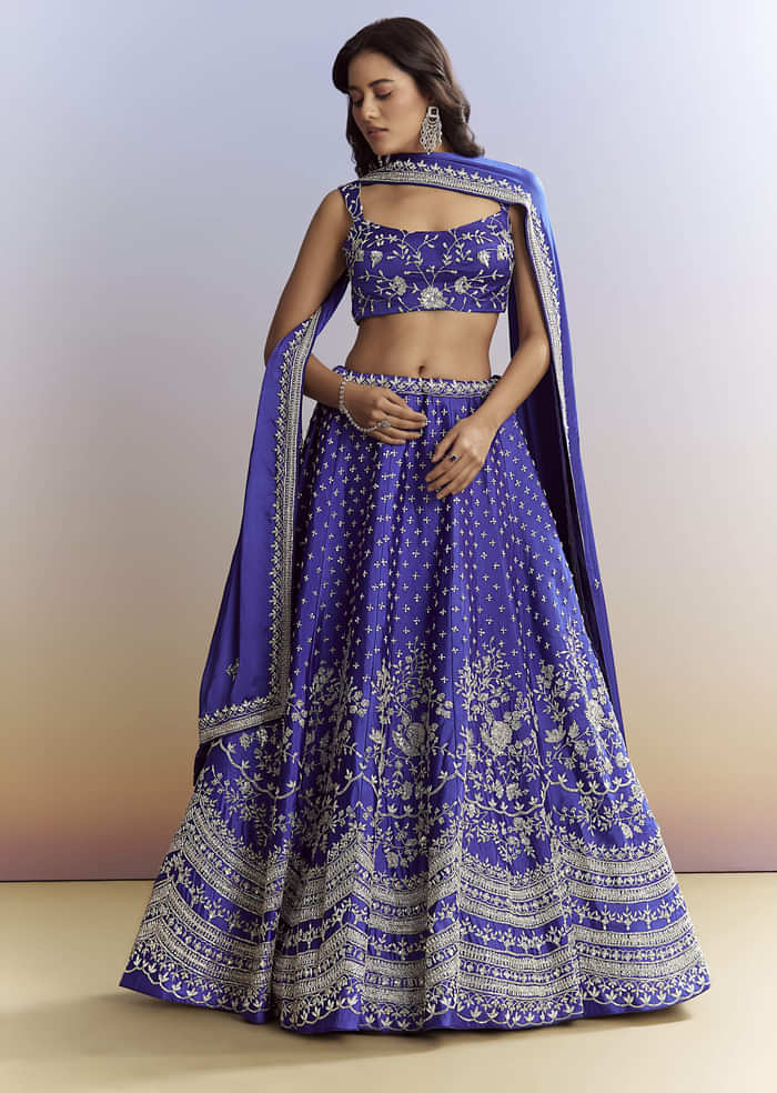 Royal Blue Satin Bridesmaid Lehenga With Heavy Embroidery