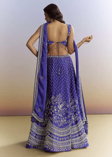 Royal Blue Satin Bridesmaid Lehenga With Heavy Embroidery