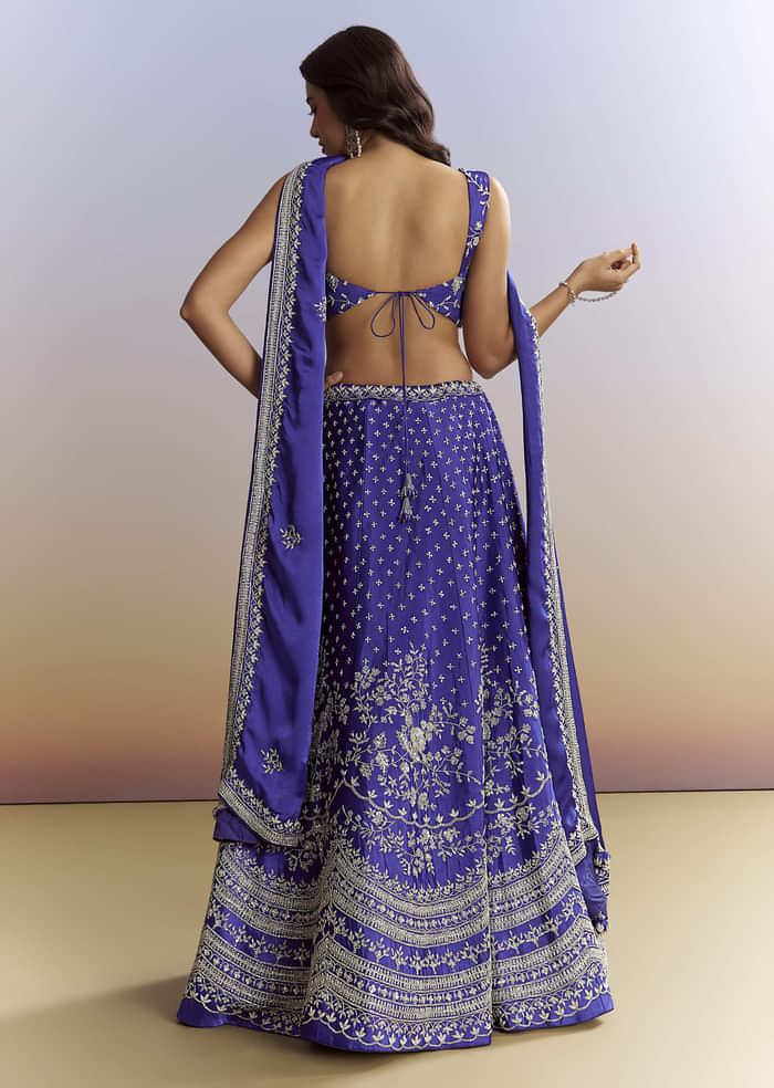 Royal Blue Satin Bridesmaid Lehenga With Heavy Embroidery