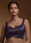 Royal Purple Crop Top Embellished In Sequins With Sweetheart Neckline