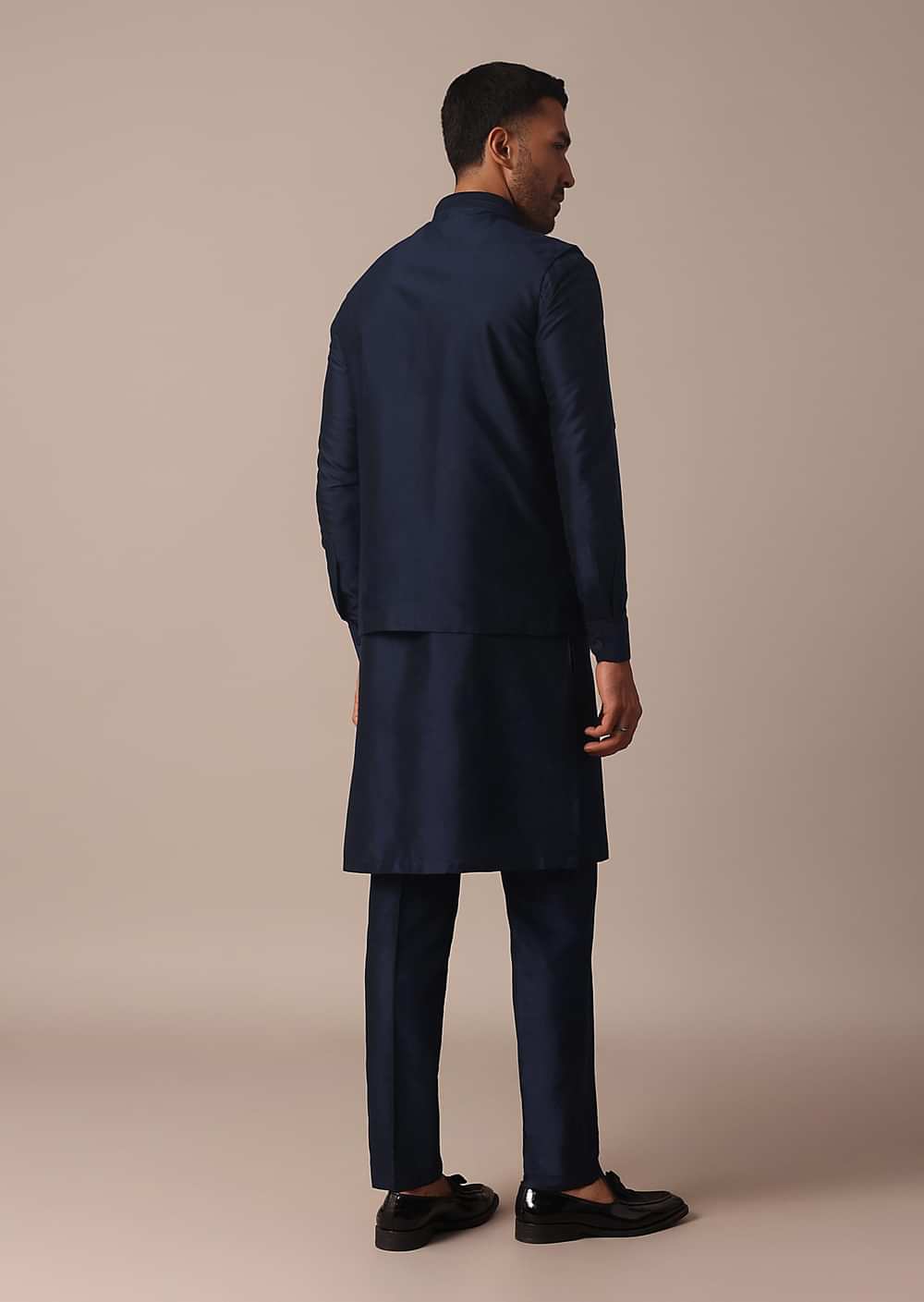 Royal Blue Jacket Kurta Set With Pintuck Detailing