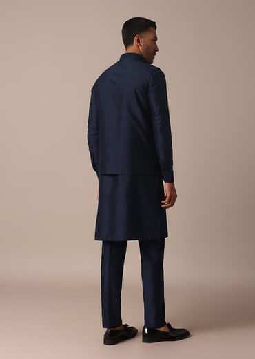 Royal Blue Jacket Kurta Set With Pintuck Detailing