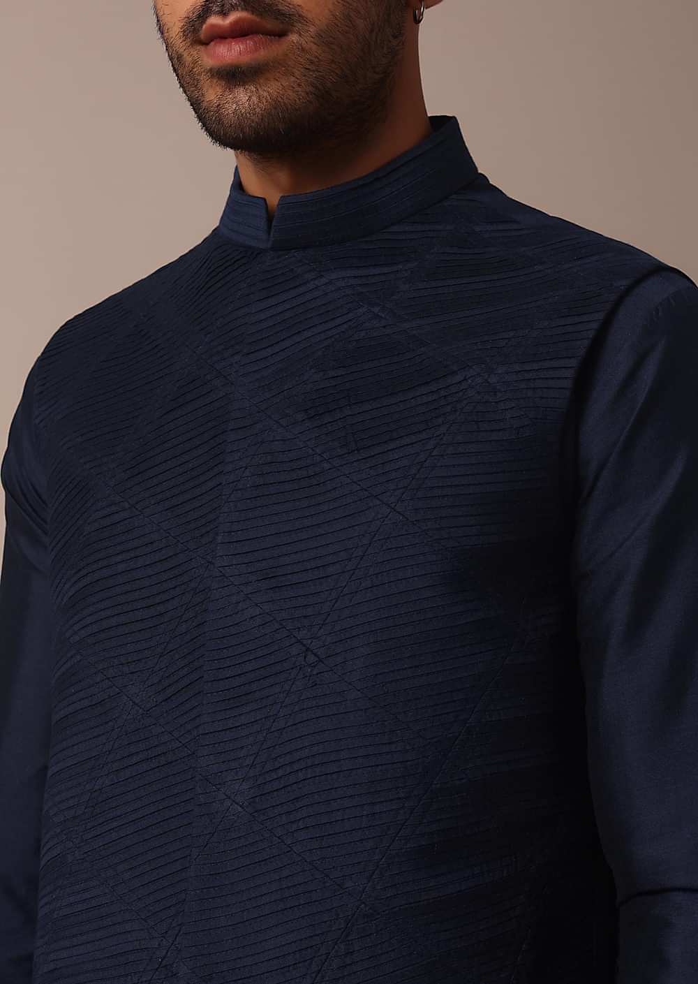 Royal Blue Jacket Kurta Set With Pintuck Detailing