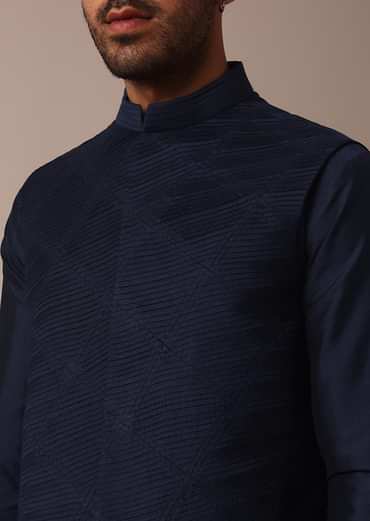 Royal Blue Jacket Kurta Set With Pintuck Detailing