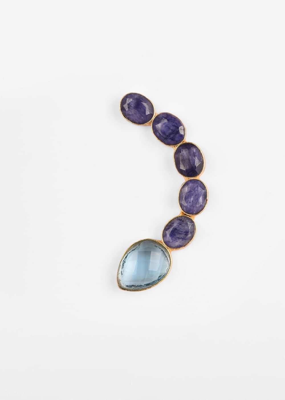 Royal Blue Semi Precious Stone Studded Earrings In A Crescent Shape