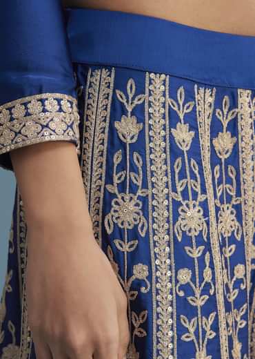 Royal Blue Silk Palazzo Set With Zari And Sequins Work
