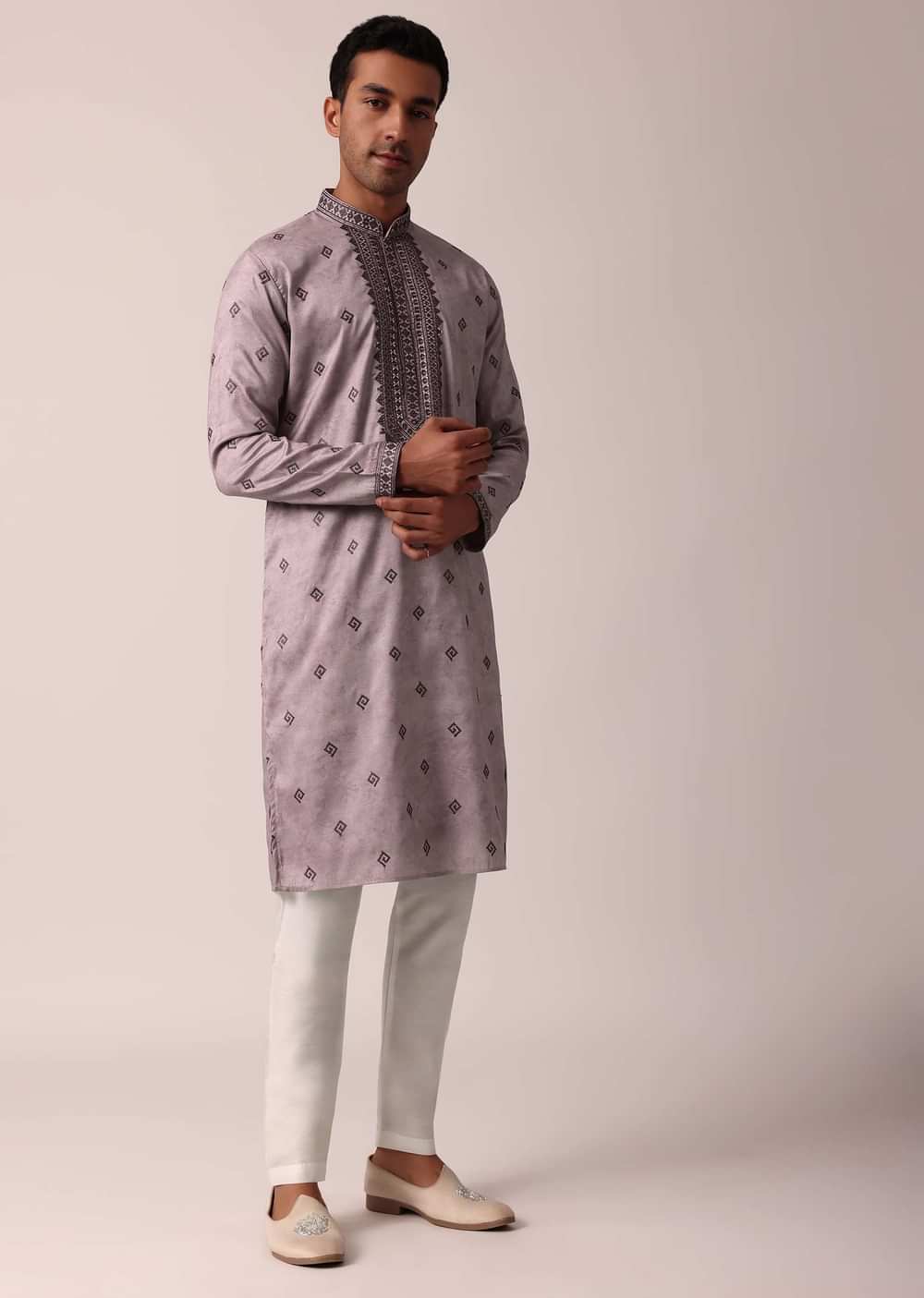Royal Purple Silk Kurta Set For Men