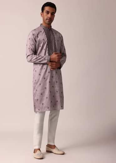 Royal Purple Silk Kurta Set For Men