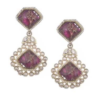 Ruby And Gold Kundan Dangler Earrings With Stones