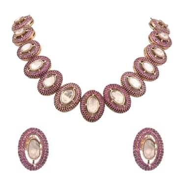 Ruby And Gold Uncut Polki Mix Metal Short Necklace Set