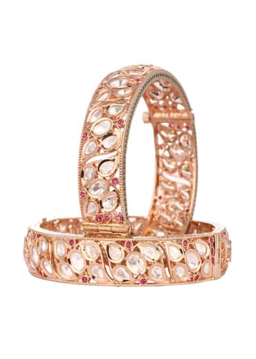 Ruby And Rose Gold Kundan Polki Mixed Metal Bangles