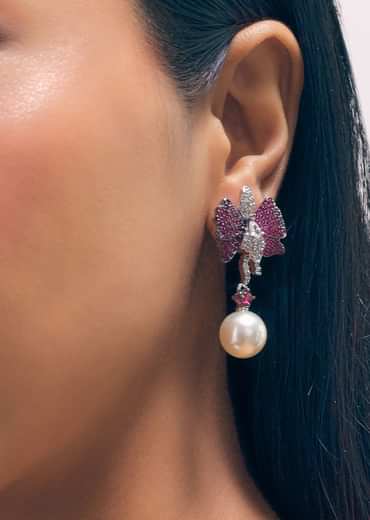Ruby Diamond Dangler Earrings In Mix Metal