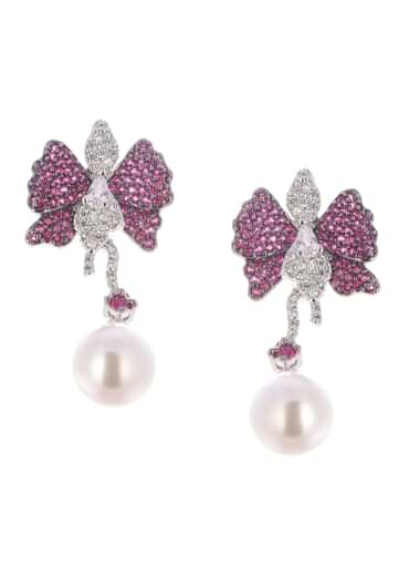 Ruby Diamond Dangler Earrings In Mix Metal