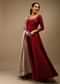 Ruby Wine Anarkali Suit In Raw Silk With Brocade Buttis, Zardosi Embroidered Neckline And Contrasting Gold Brocade Dupatta