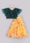 Kalki Girls Ruffle Green Top With Floral Printed Orange Organza Lehenga Online - Free Sparrow
