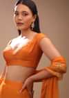 Russet Orange Blouse In Raw Silk With Sweetheart Neckline And Cap Sleeves
