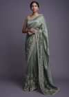 Russian Green Saree In Dupion With Embellished Buttis And Scalloped Border Online - Kalki Fashion