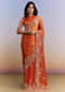 Rust Orange Satin Saree With Heavy Hand Embroidery
