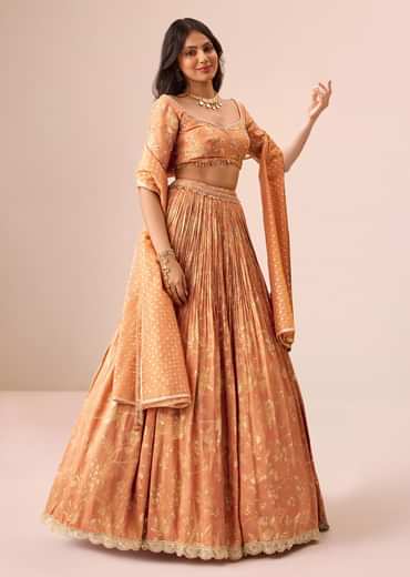Rust Orange Tassel Embroidered Blouse With Lehenga And Dupatta