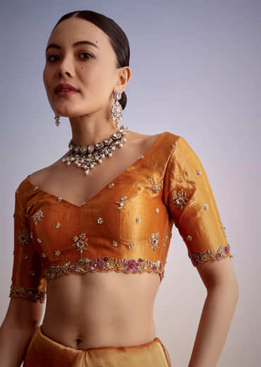 Rust Orange Tissue Cutdana Embroidered Saree