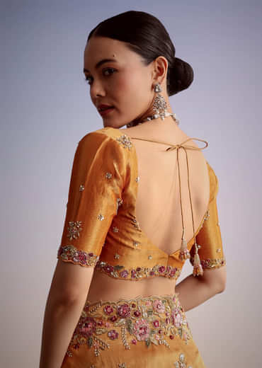 Rust Orange Tissue Cutdana Embroidered Saree