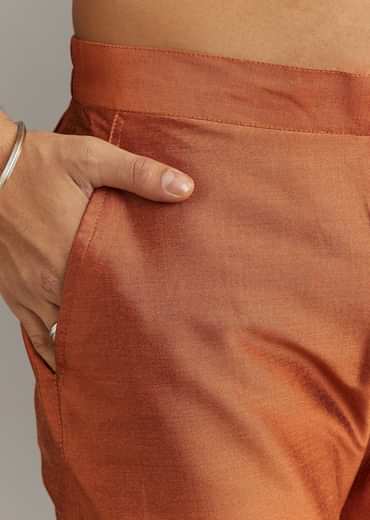 Rust Pashmina Silk Kurta Set With Stone Embellishment