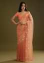 Rust Pink Tissue Floral Embroidered Saree With Cutdana Scallop Border