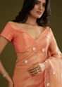 Rust Pink Tissue Floral Embroidered Saree With Cutdana Scallop Border