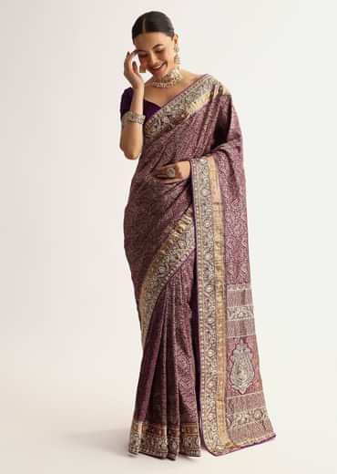 Rust Pink Tissue Saree With Zardosi Sequin Embroidery