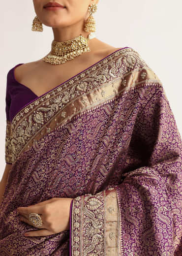 Rust Pink Tissue Saree With Zardosi Sequin Embroidery