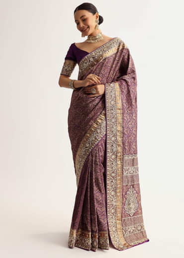 Rust Pink Tissue Saree With Zardosi Sequin Embroidery