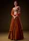 Rust Orange Velvet Lehenga With Embellished Cross Body Blouse and Dupatta