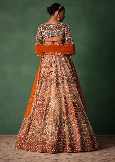 Rust Hand Work Lehenga With Velvet Blouse And Dupatta