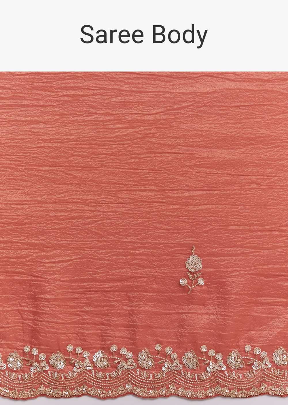 Rust Orange Crushed Tissue Saree With Cutdana Beads And Sequins Embroidery