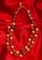 Rustic brown and orange beaded double layer necklace with alternate cream pearls only on Kalki