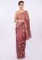 Rustic pink linen saree in floral jaal embroidery only on kalki