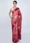 Rustic red tussar silk saree with batik print and thread embroidered butti only on Kalki