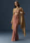 Rusty Pink Embroidered Blouse And Draped Skirt Set With Embellished Cape