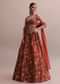 Rusty Orange Banarasi Silk Printed Lehenga With Slit Cut Choli And Dupatta