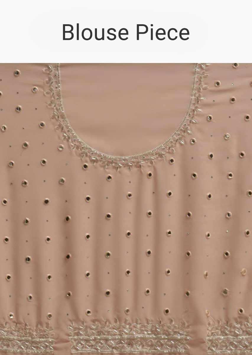 Powder Peach Saree In Georgette With Abla Embroidered Buttis And Unstitched Blouse Online - Kalki Fashion