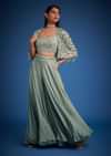 Sage Green Georgette Embroidered Cape Palazzo Set
